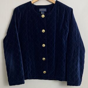 Vintage Herman Geist Blue Quilted Velvet Blazer Gold Buttons size L Quiet Luxury